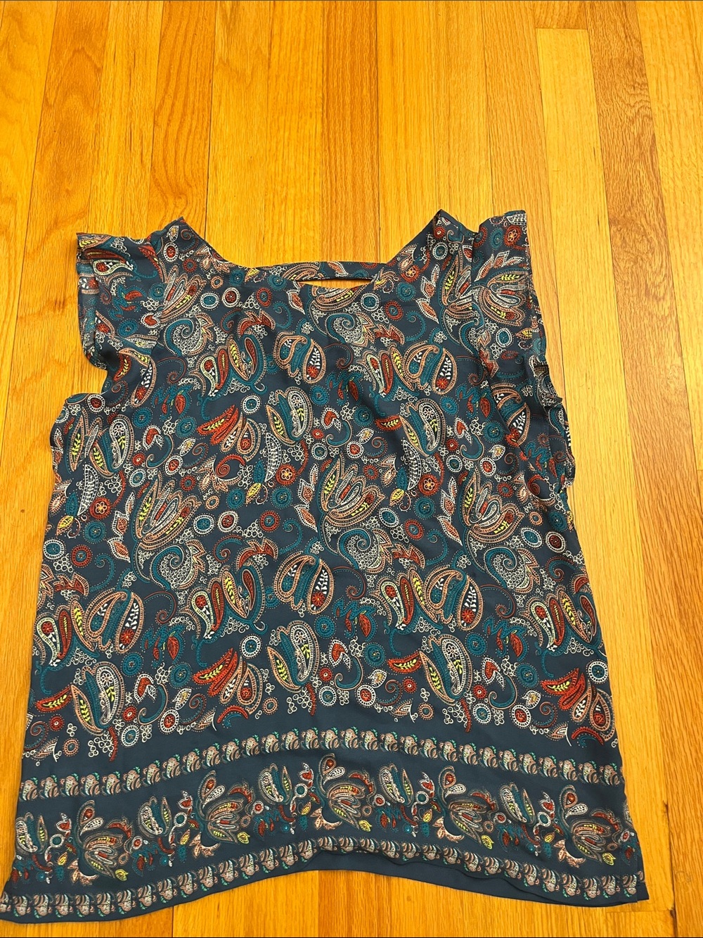 Loft Women’s Teal Paisley Flutter Sleeve Top